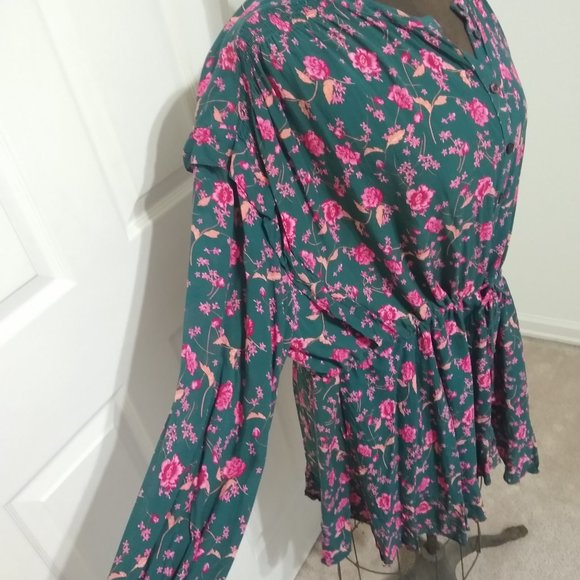 Free People Teal Floral Tunic Dress - Picture 2 of 4